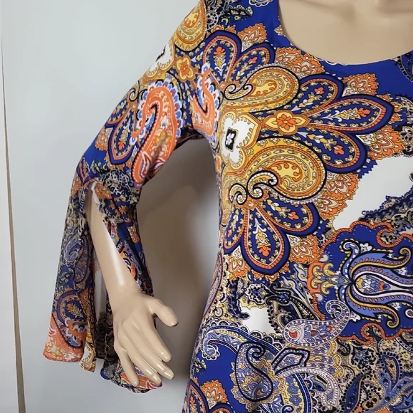 MSK Women's Paisley Mini Dress - Blue, Orange, Yellow - Picture 7 of 13